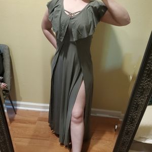 Last chance! NWT sexy dual slit criss cross neck maxi